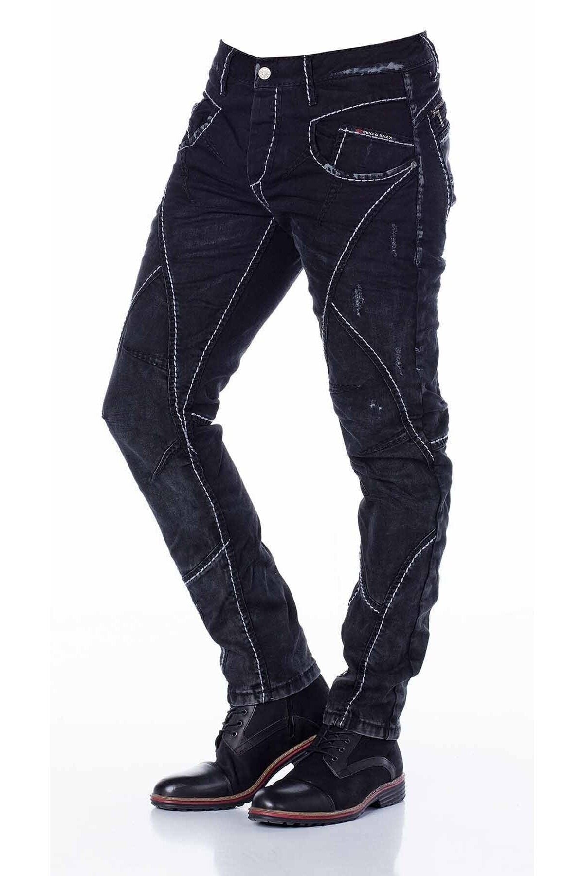 CD288 Parçalı Dikişli Biker Tarz Jeans Pantolon