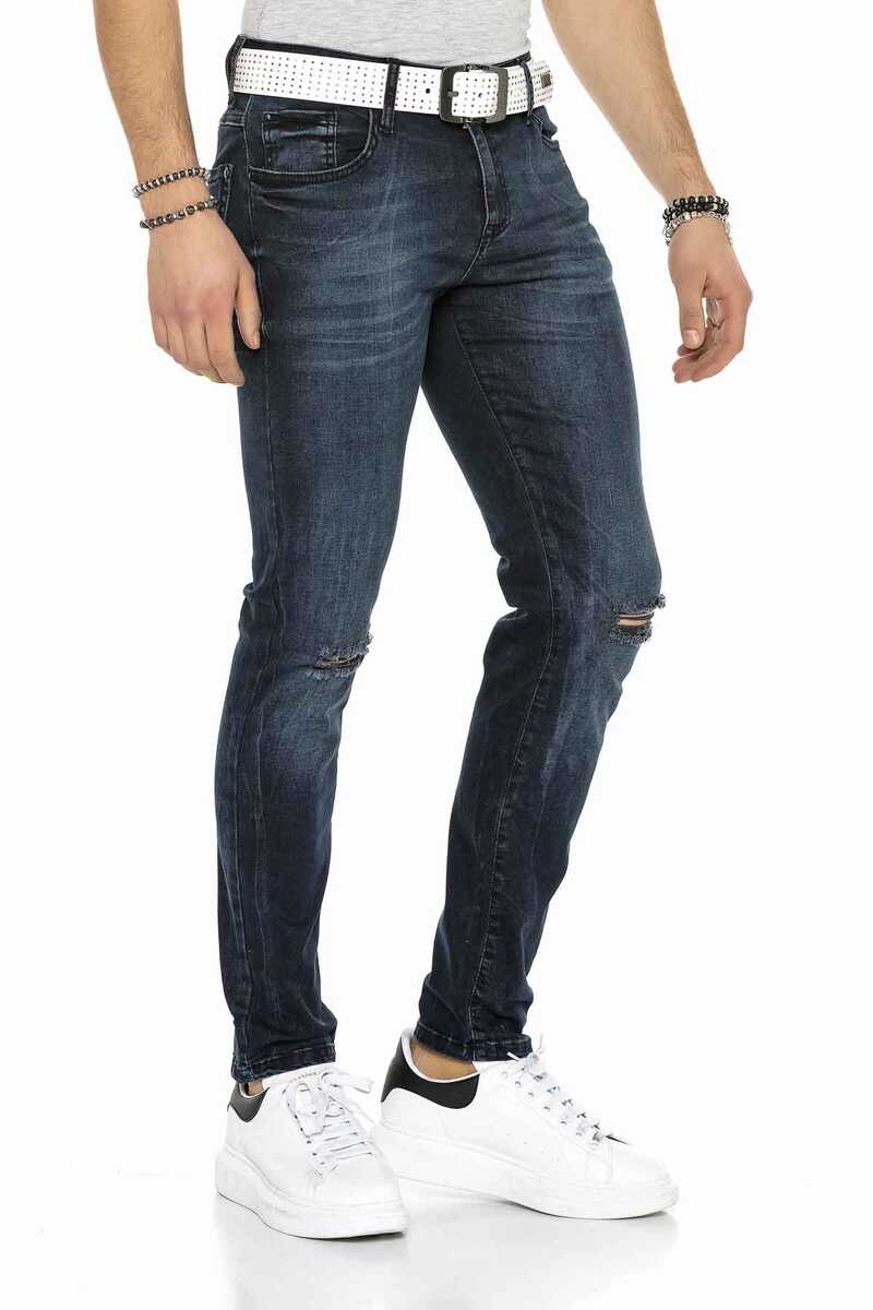 CD375 Zincirli Dizi Yırtık Lacivert Slim Fit Erkek Jean