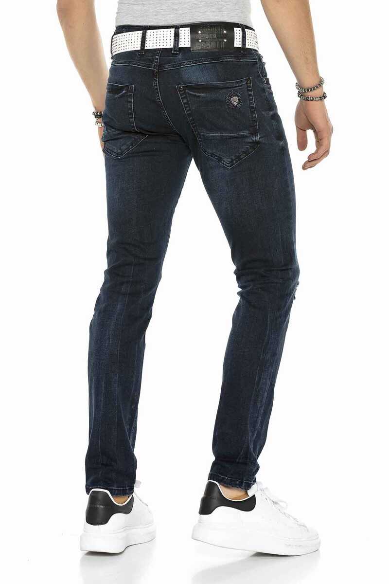 CD375 Zincirli Dizi Yırtık Lacivert Slim Fit Erkek Jean