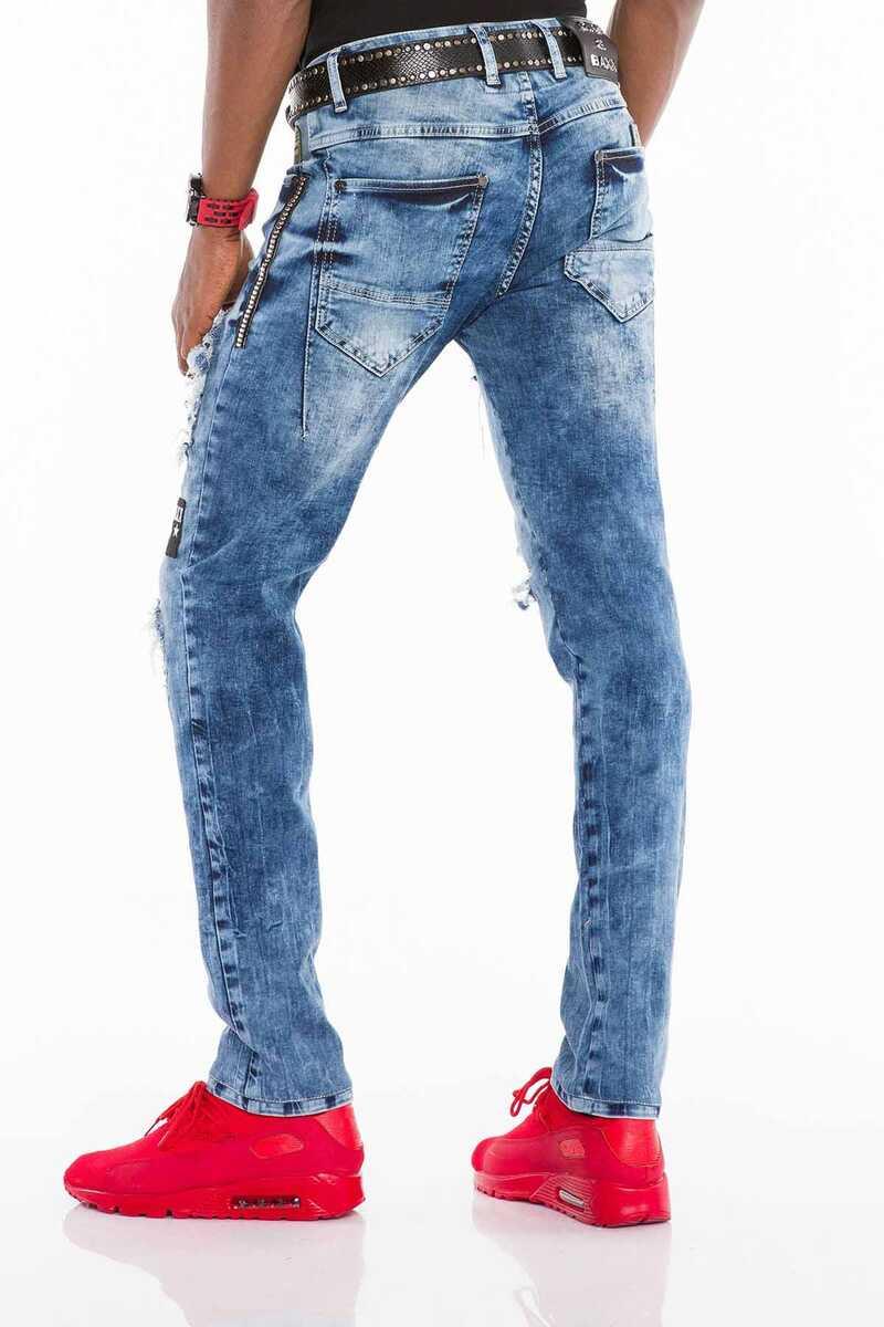 CD408 Erkek Rock Star Kuru Kafa Yamalı Yırtık Jean Pantolon