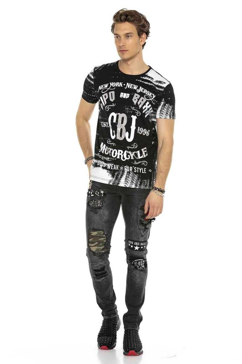 CD408 Erkek Rock Star Kuru Kafa Yamalı Yırtık Jean Pantolon