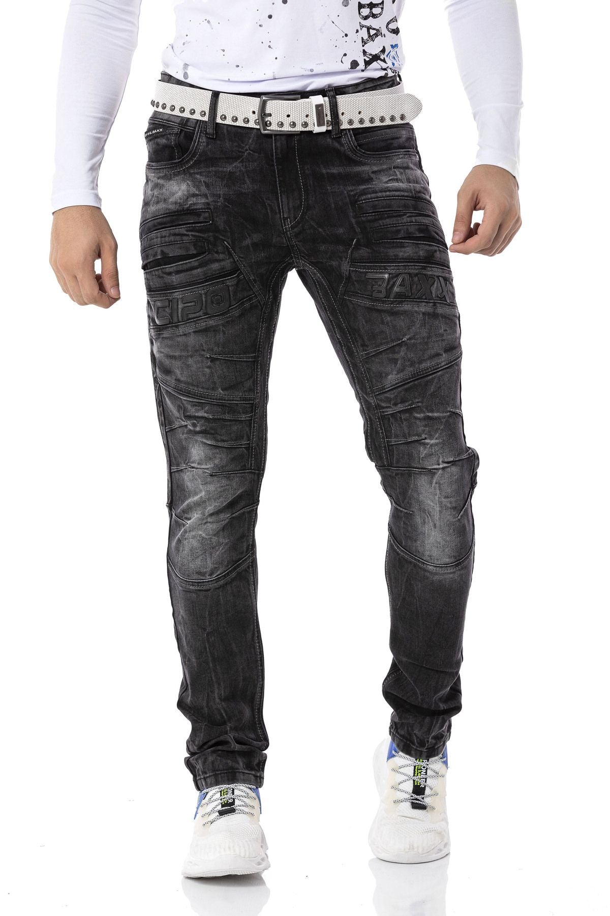 CD491 Dikişli Nakışlı Fermuar Detaylı Erkek Jean Pantolon