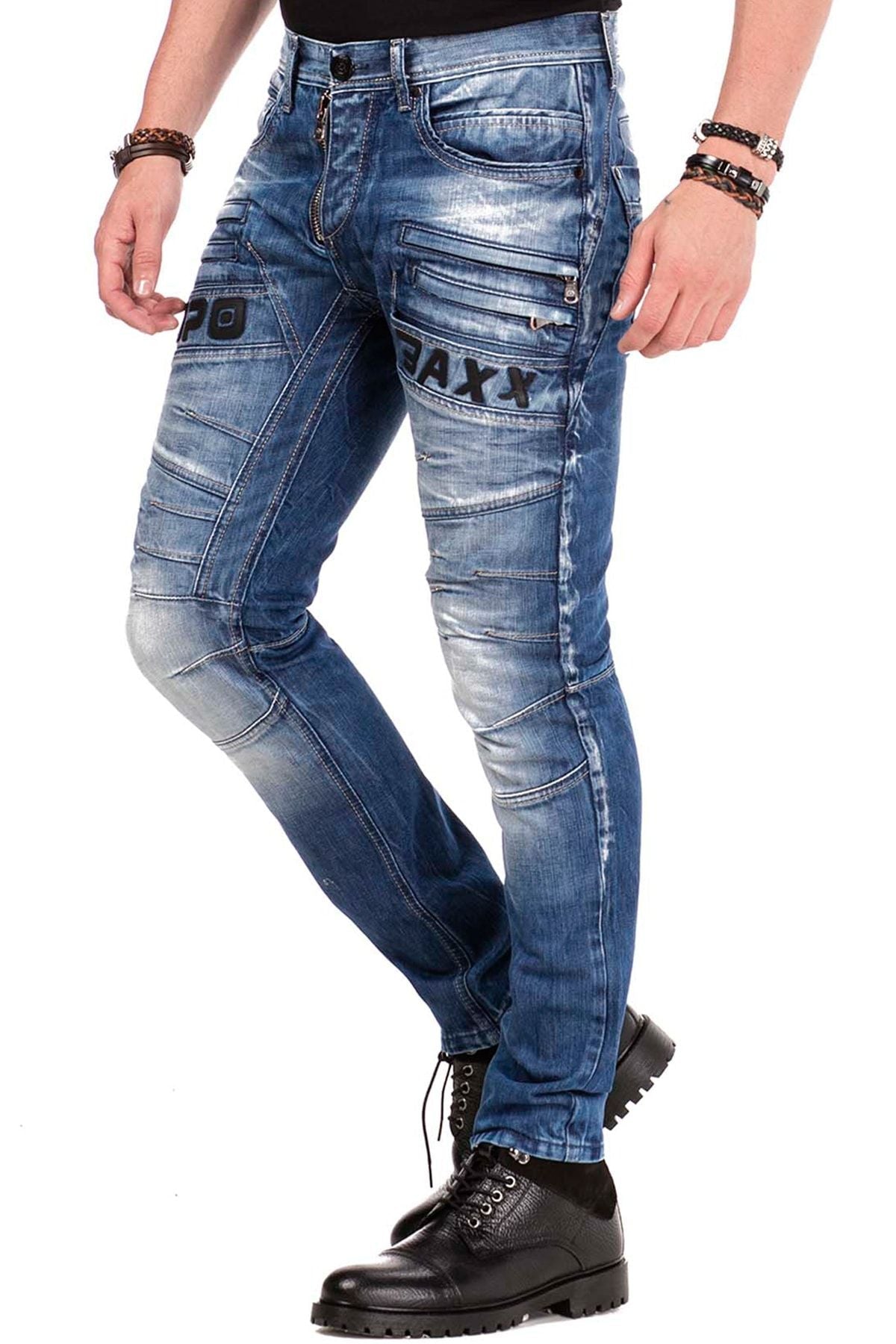 CD491 Dikişli Nakışlı Fermuar Detaylı Erkek Jean Pantolon