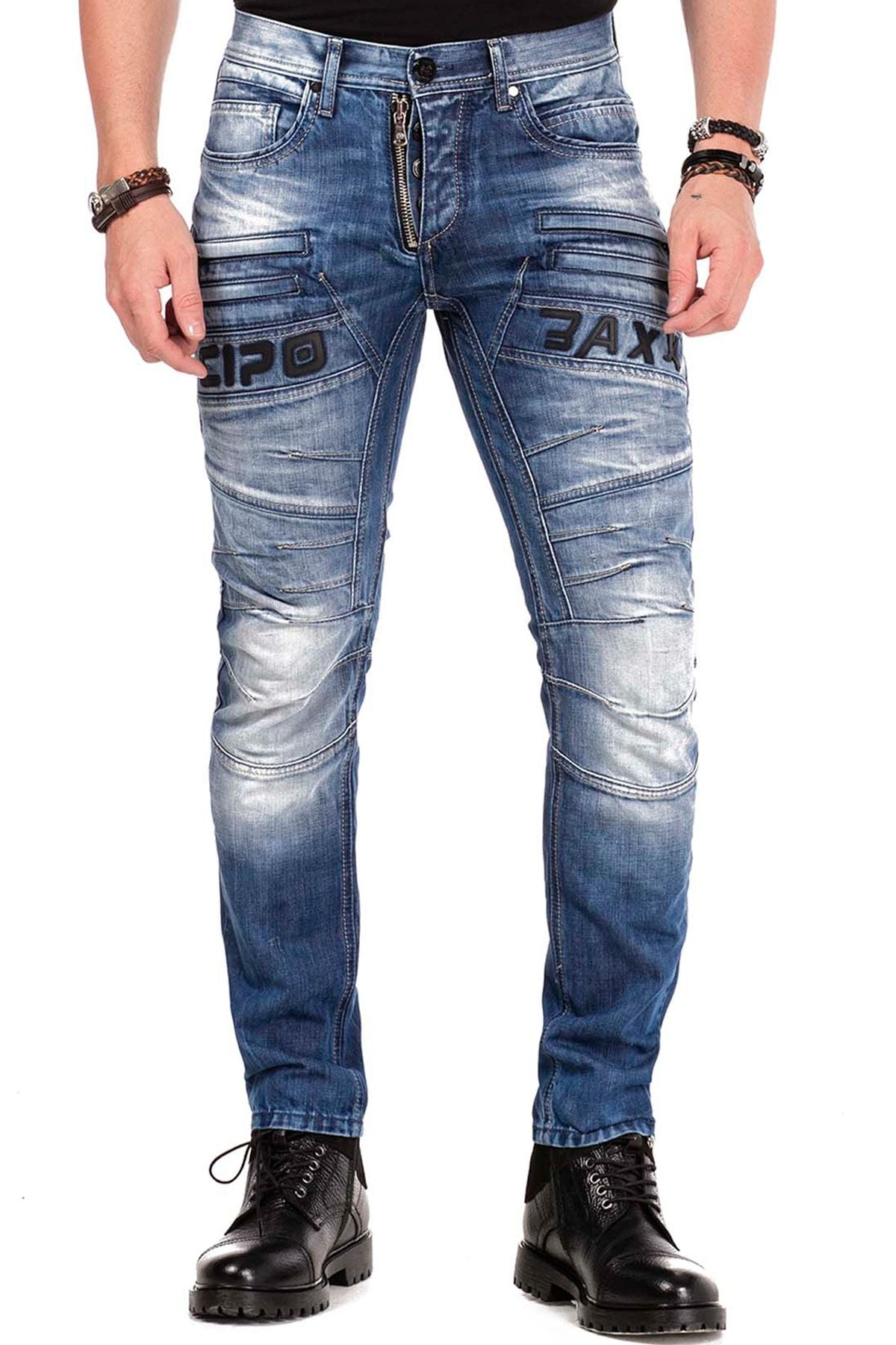 CD491 Dikişli Nakışlı Fermuar Detaylı Erkek Jean Pantolon