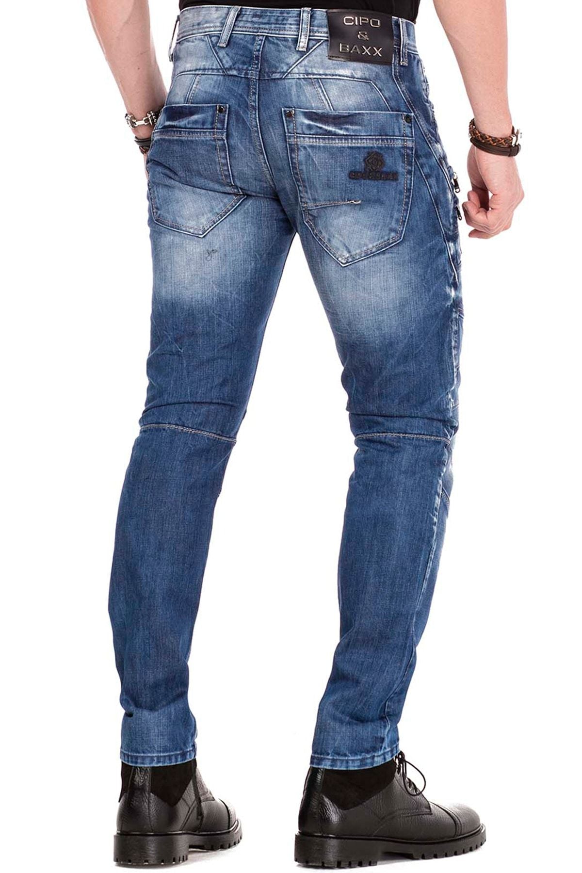 CD491 Dikişli Nakışlı Fermuar Detaylı Erkek Jean Pantolon