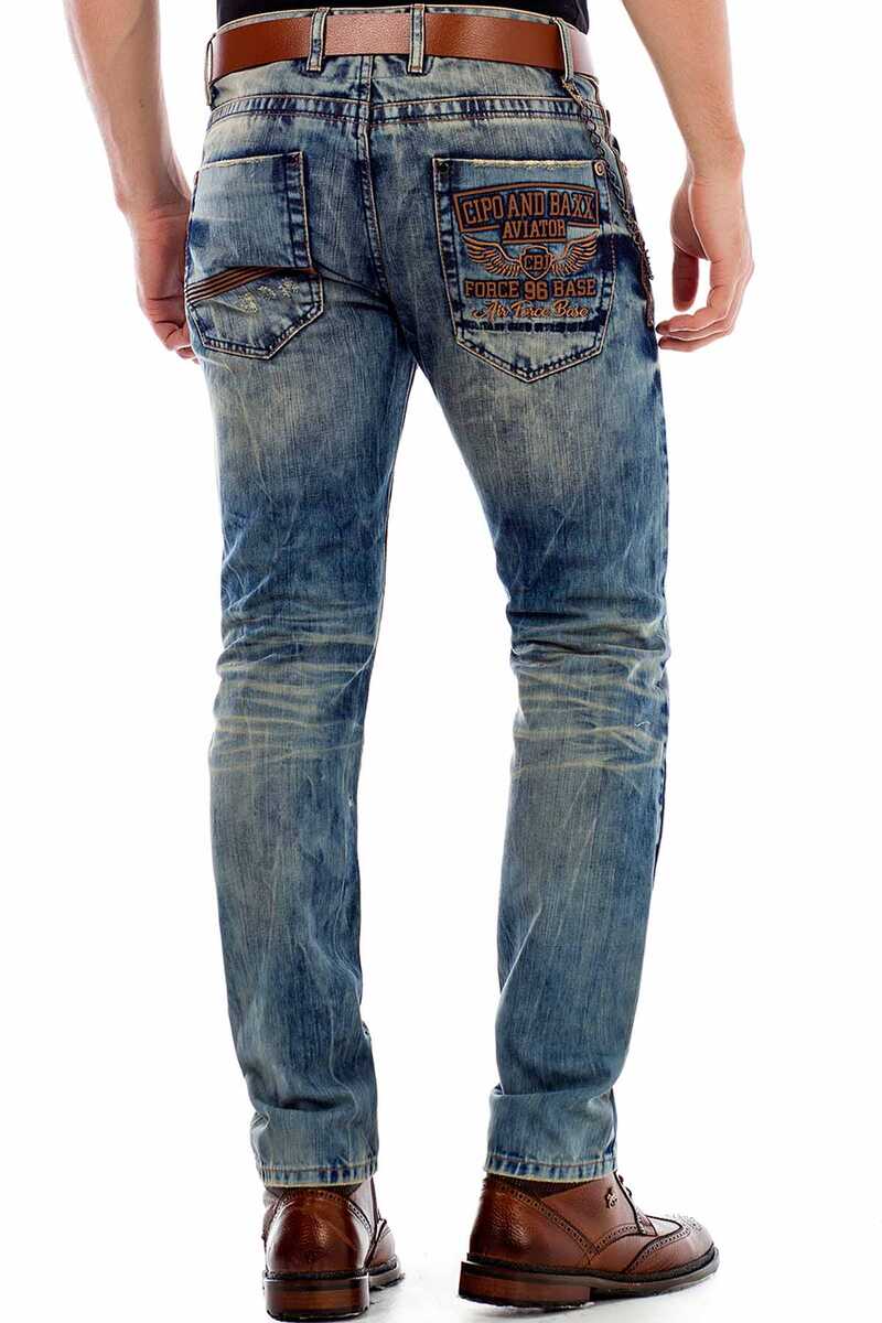 CD493 Cep İşlemeli Zincirli Yırtık Erkek Jean Pantolon