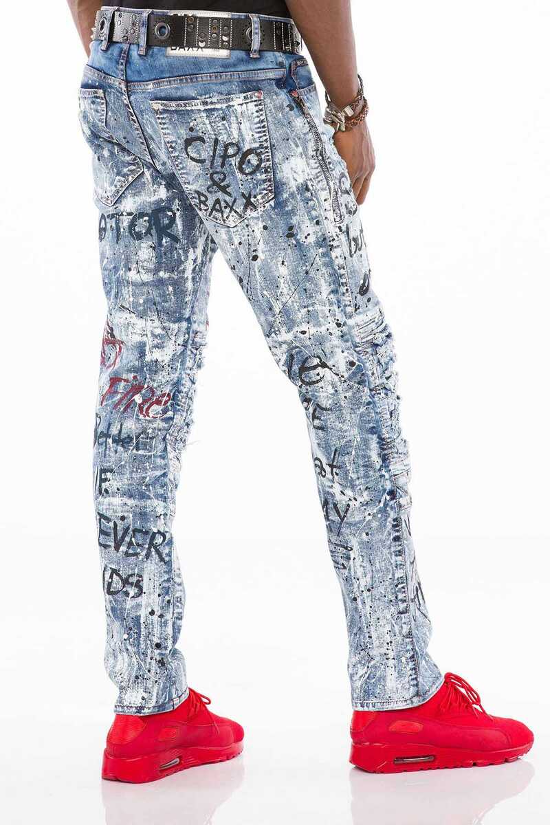 CD498 Destroyed Paramparça YazıLı Erkek Jeans