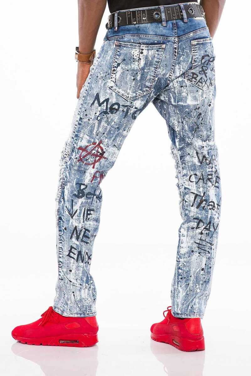 CD498 Destroyed Paramparça YazıLı Erkek Jeans