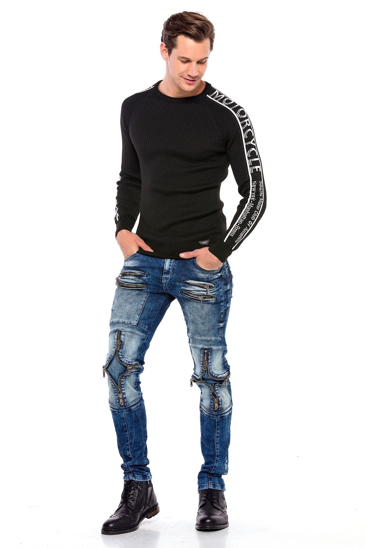 CD551 ZipperEdge Street Style Skinny Fit Men’s Pants