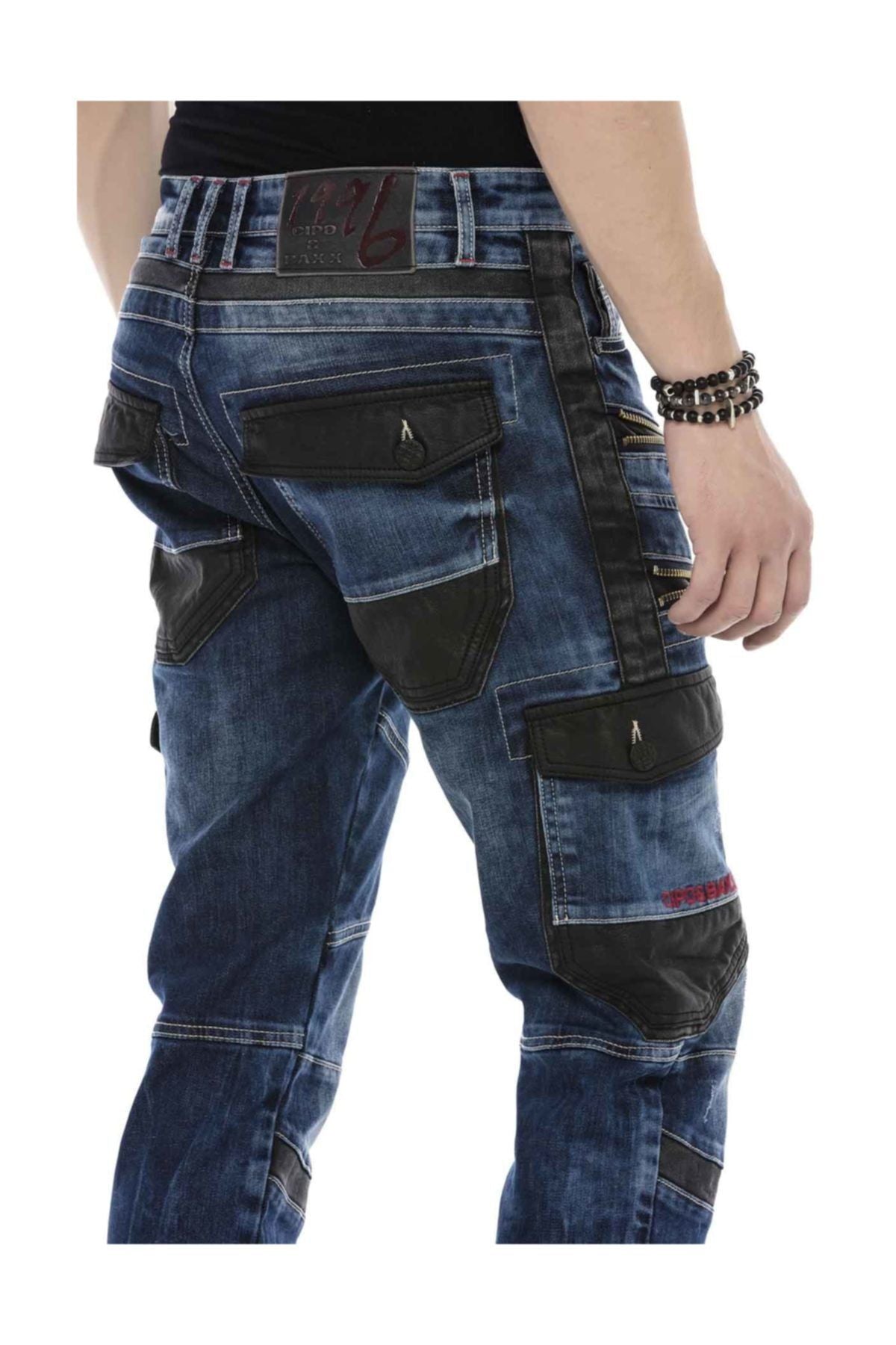 Kargo Cep Deri Detaylı Erkek Regular Fit Jean Pantolon CD586