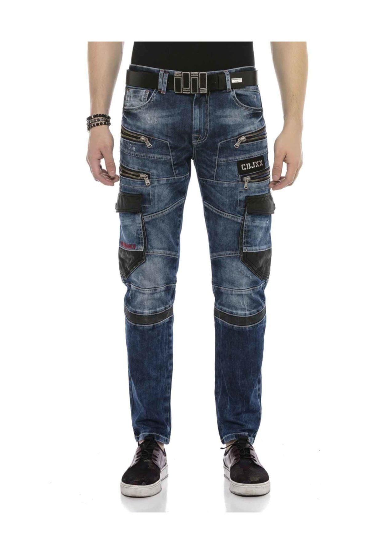 Kargo Cep Deri Detaylı Erkek Regular Fit Jean Pantolon CD586