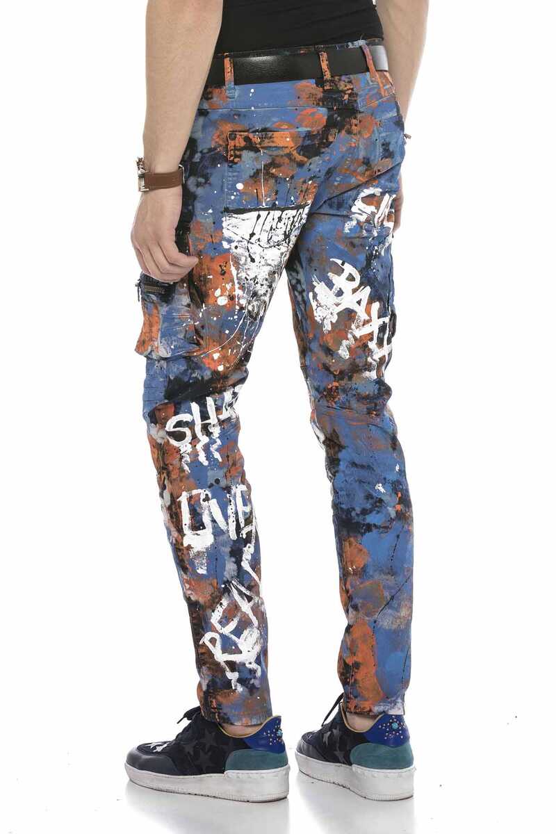 CD587 Renkli Boyamalı Kargo Cep Tasarımlı Erkek Kot Pantolon