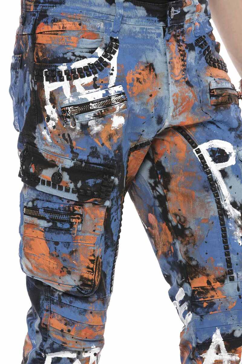 CD587 Renkli Boyamalı Kargo Cep Tasarımlı Erkek Kot Pantolon