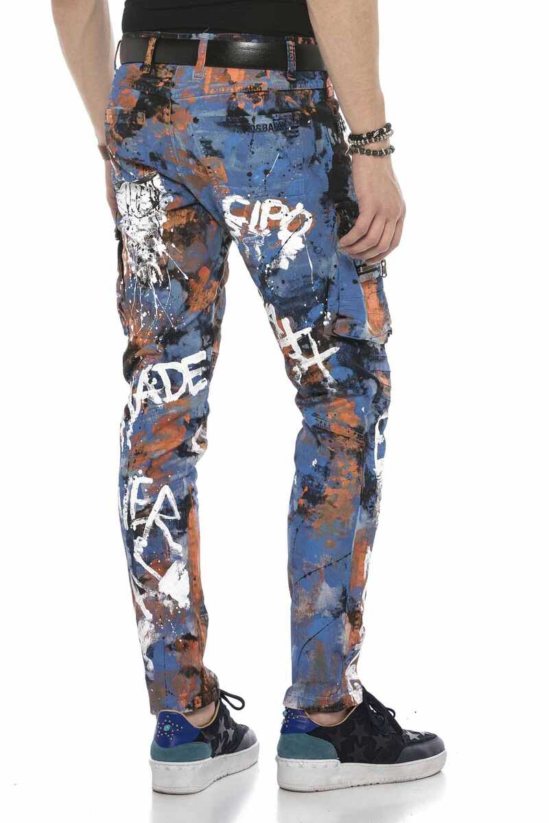 CD587 Renkli Boyamalı Kargo Cep Tasarımlı Erkek Kot Pantolon