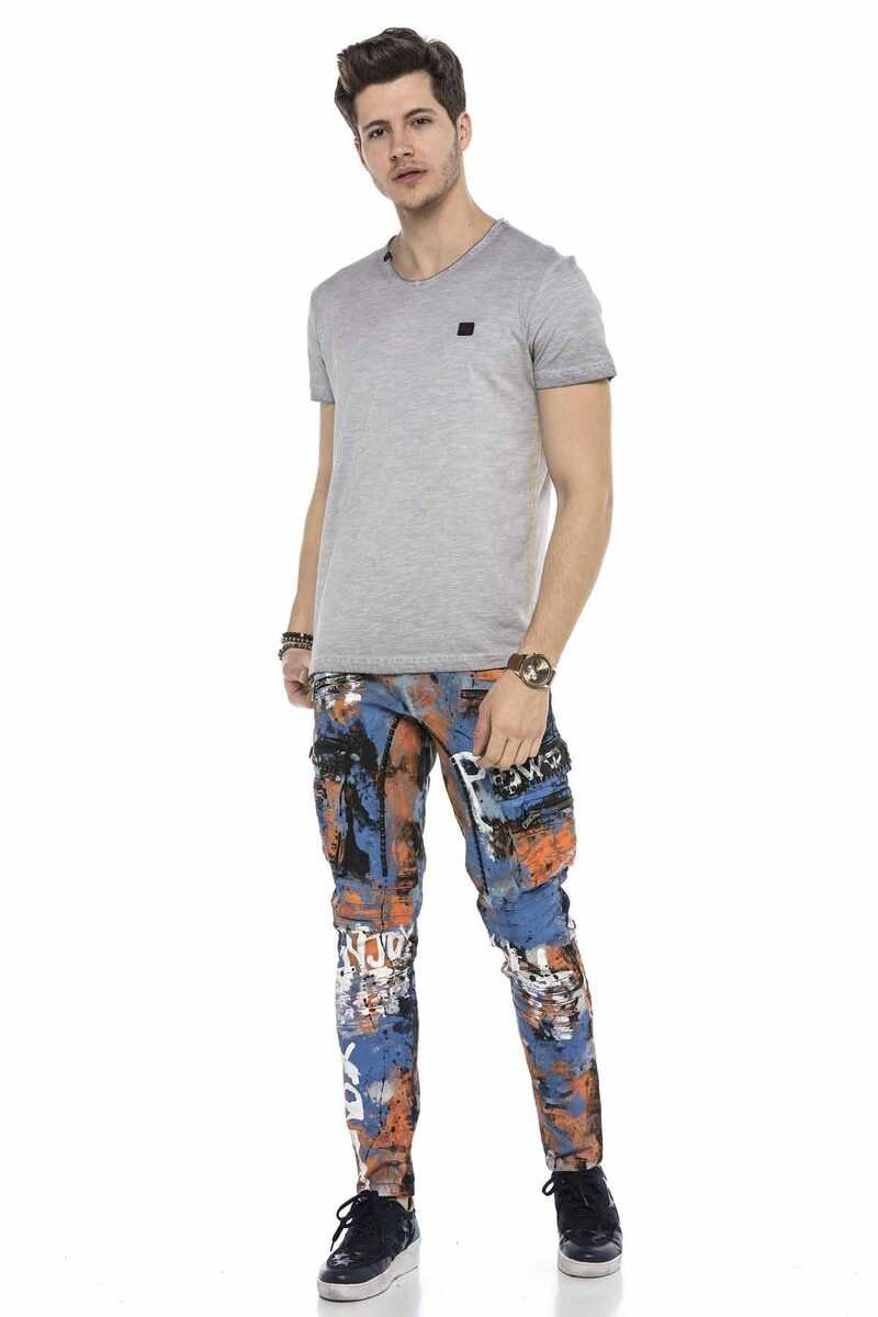 CD587 Renkli Boyamalı Kargo Cep Tasarımlı Erkek Kot Pantolon
