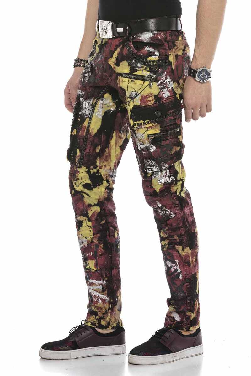 CD587 Renkli Boyamalı Kargo Cep Tasarımlı Erkek Kot Pantolon