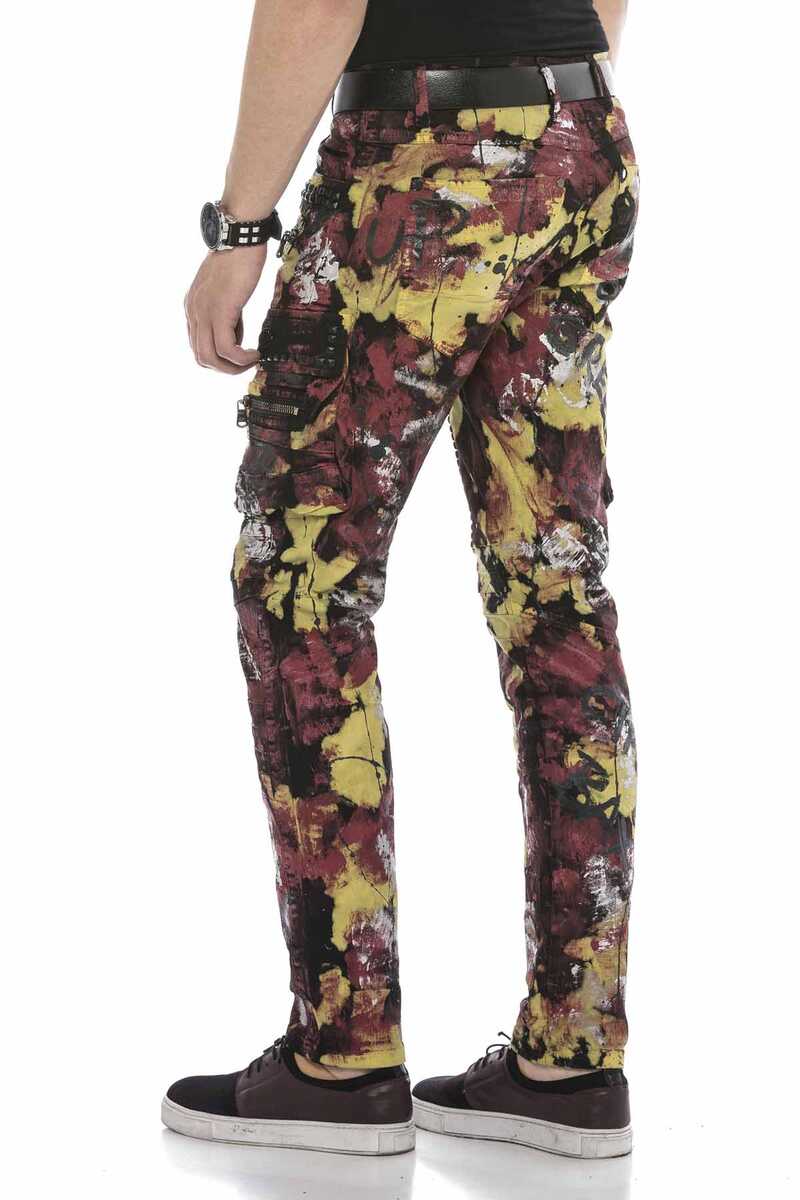 CD587 Renkli Boyamalı Kargo Cep Tasarımlı Erkek Kot Pantolon