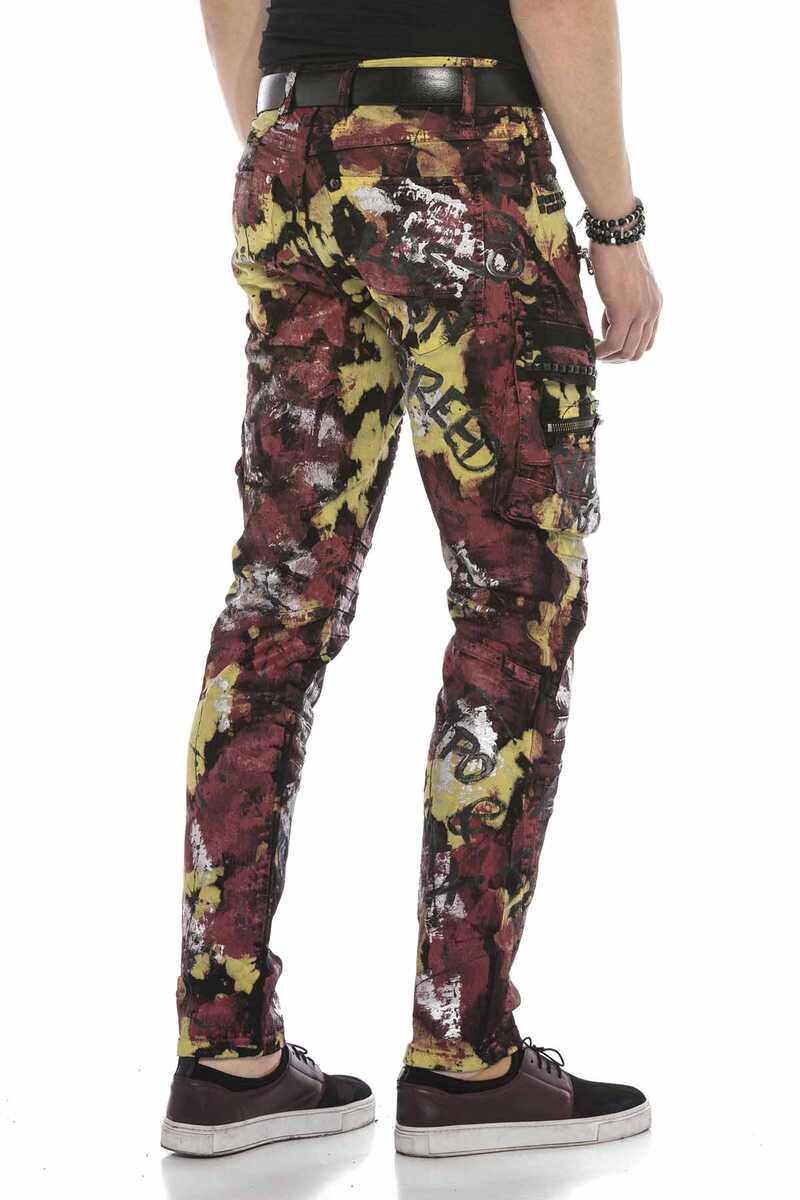 CD587 Renkli Boyamalı Kargo Cep Tasarımlı Erkek Kot Pantolon