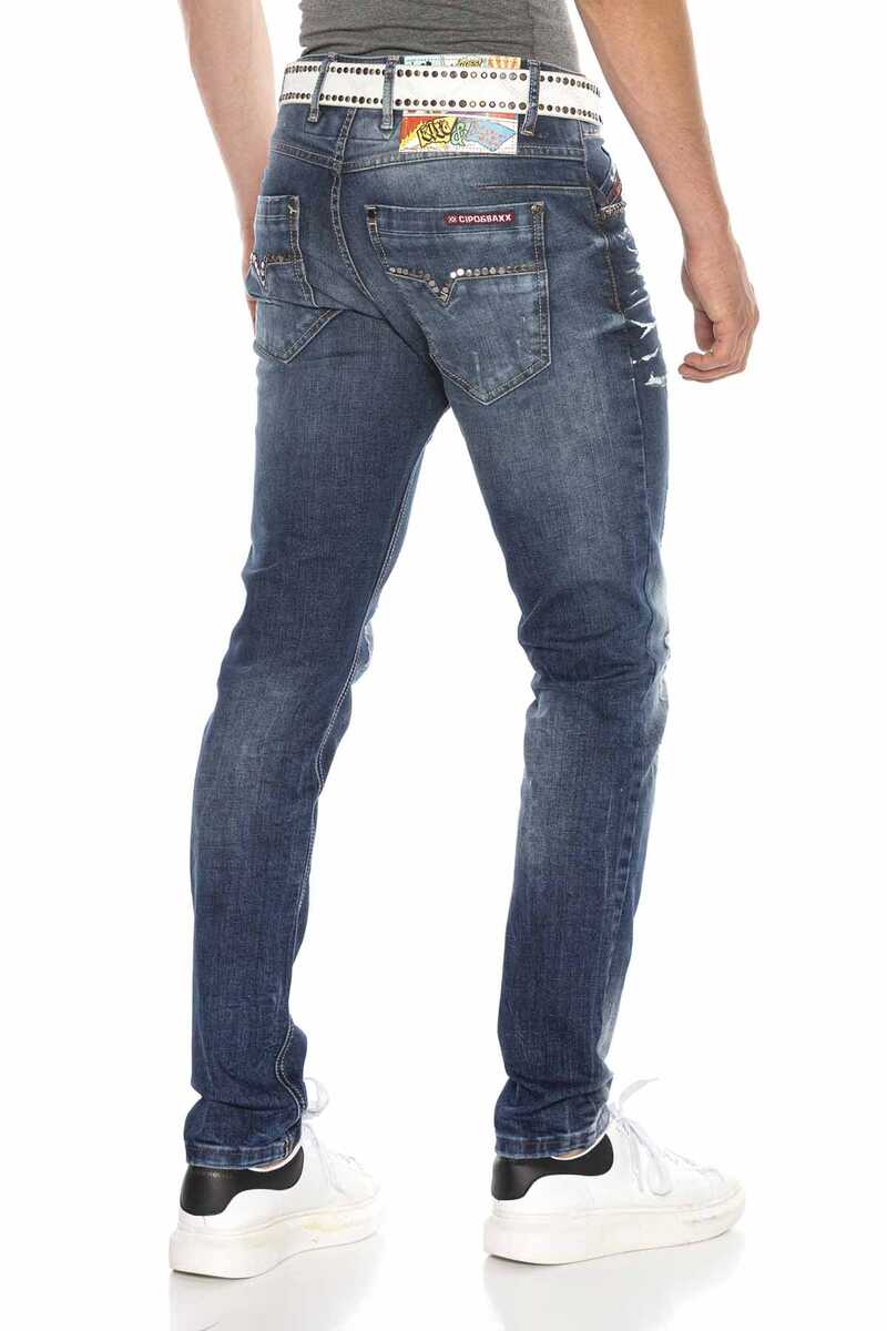 CD658 Boyalı Yırtık Düşük Bel Erkek Jean Pantolon