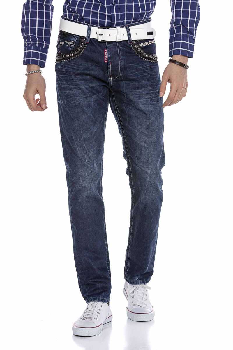 CD665 Sarı Nakışlı Erkek Jean Pantolon