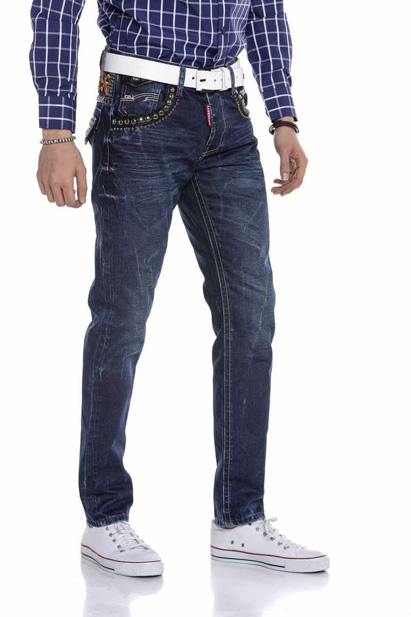 CD665 Sarı Nakışlı Erkek Jean Pantolon