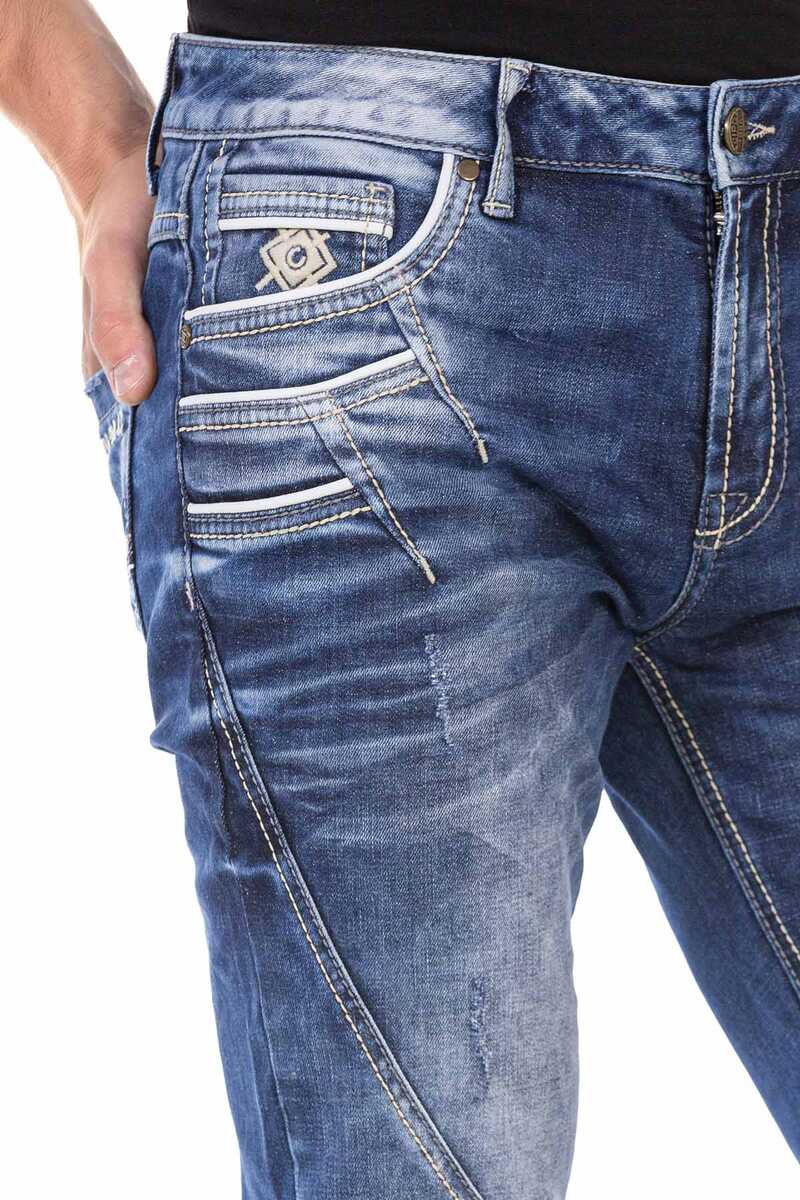 Cd695 Cep Nakışlı Parçalı Erkek Jean Pantolon