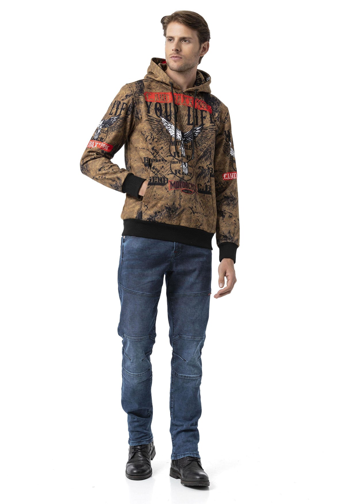 CD699 Gizli Cepli Parçalı Biker Tarz Erkek Jean Pantolon