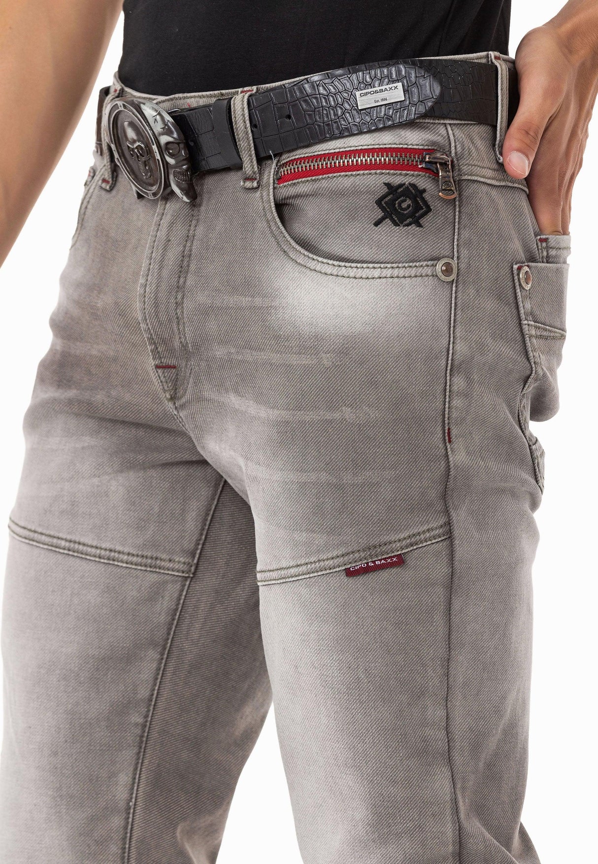CD699 Gizli Cepli Parçalı Biker Tarz Erkek Jean Pantolon