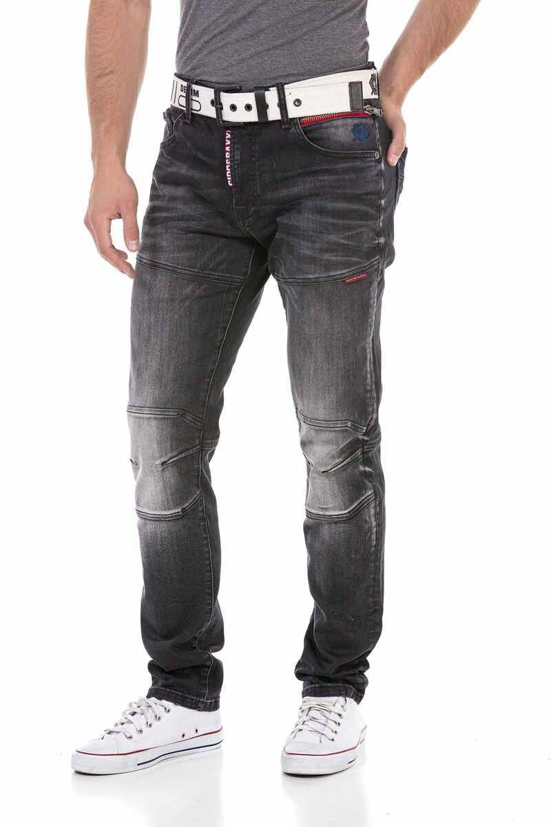 CD699 Gizli Cepli Parçalı Biker Tarz Erkek Jean Pantolon