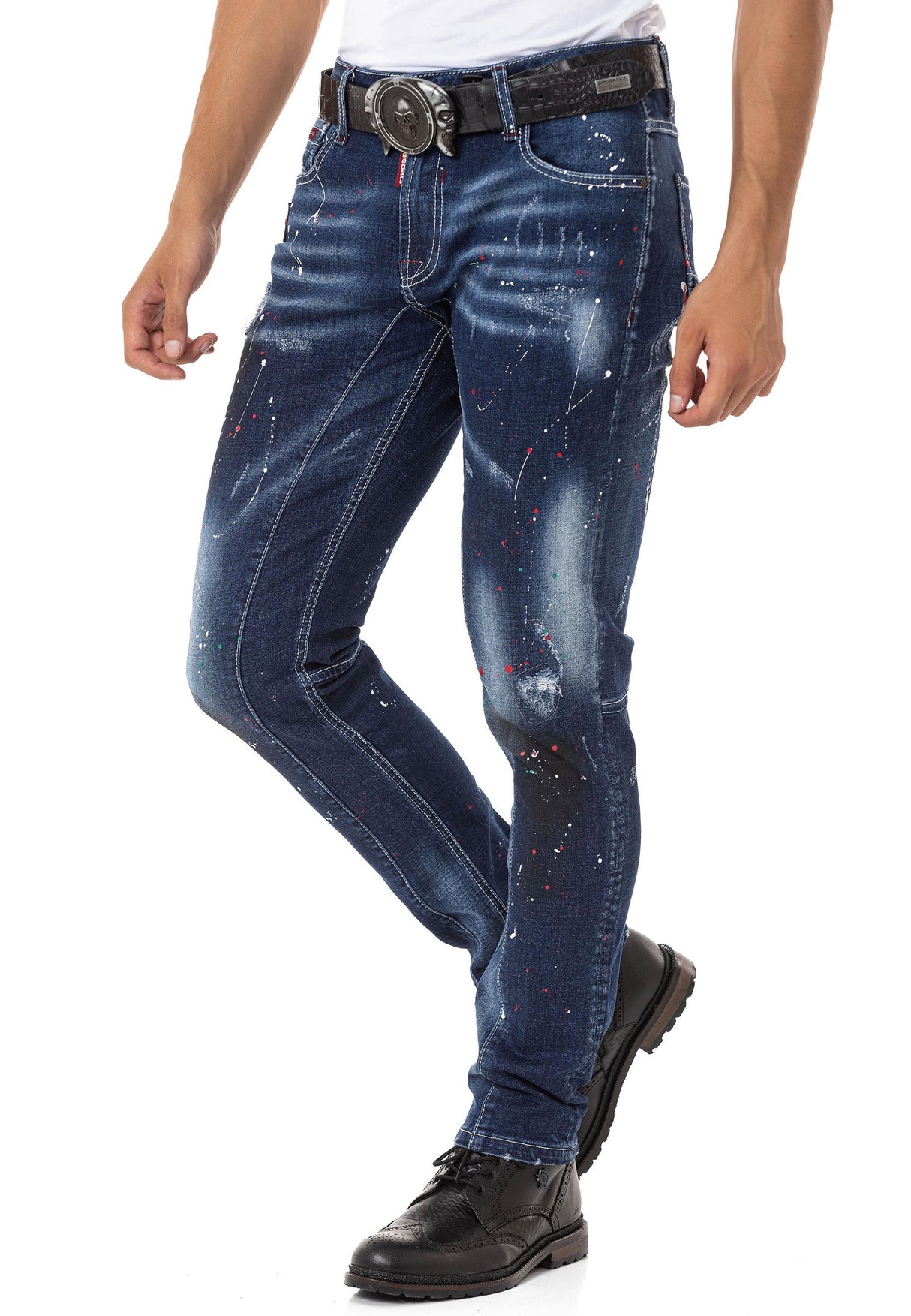 CD783 Püskürtme Boya Detaylı Erkek Jean Pantolon