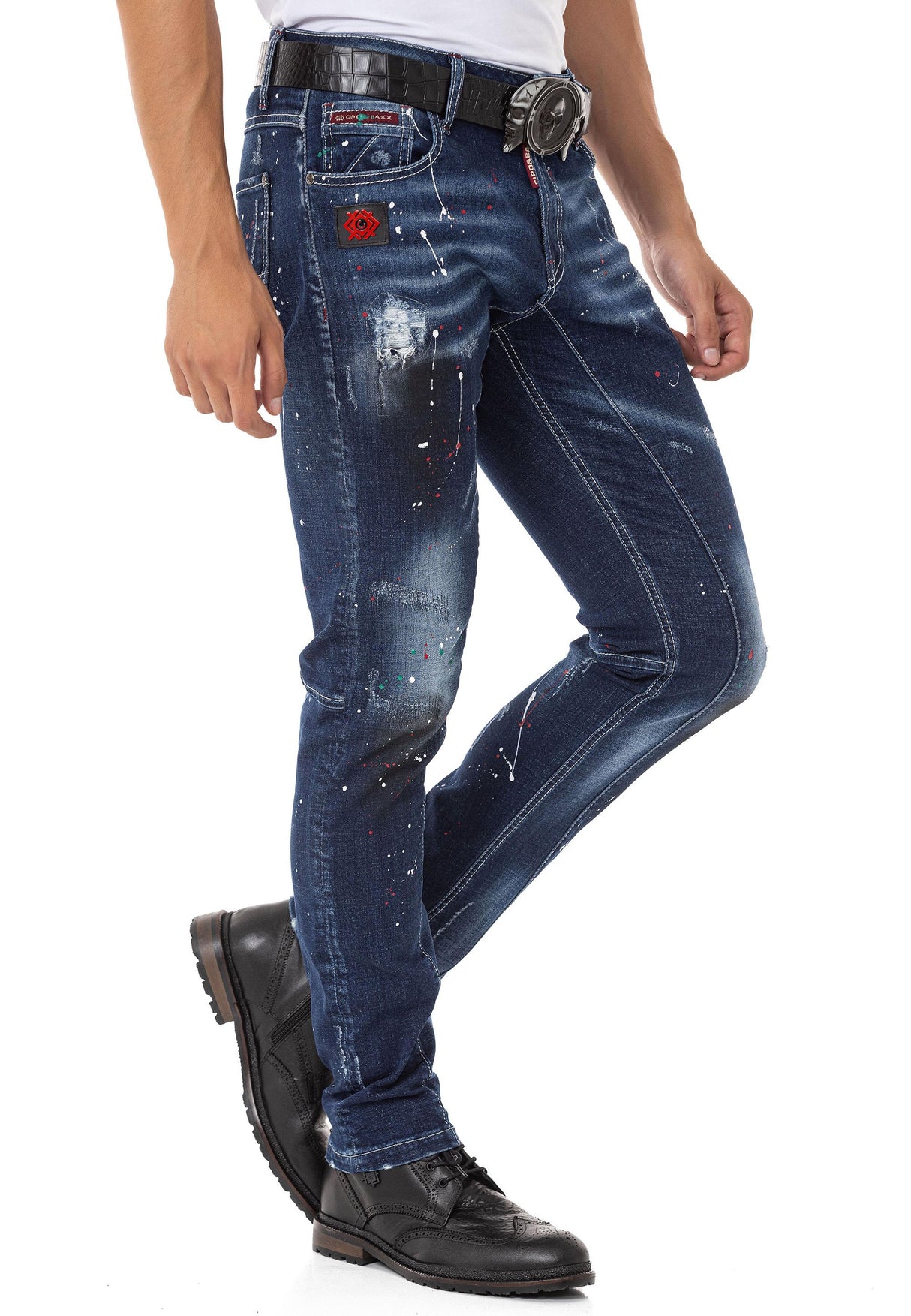 CD783 Püskürtme Boya Detaylı Erkek Jean Pantolon