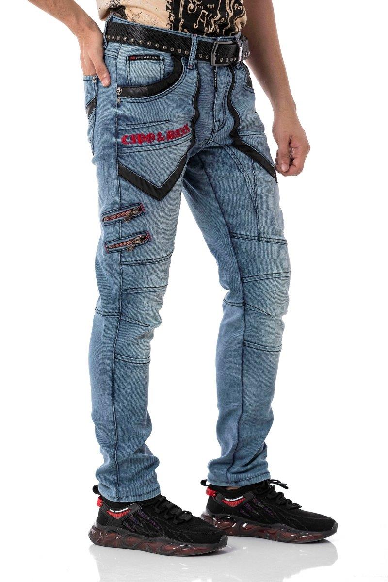 CD795 Biker Tarzda Deri Detaylı Erkek Jean Pantolon