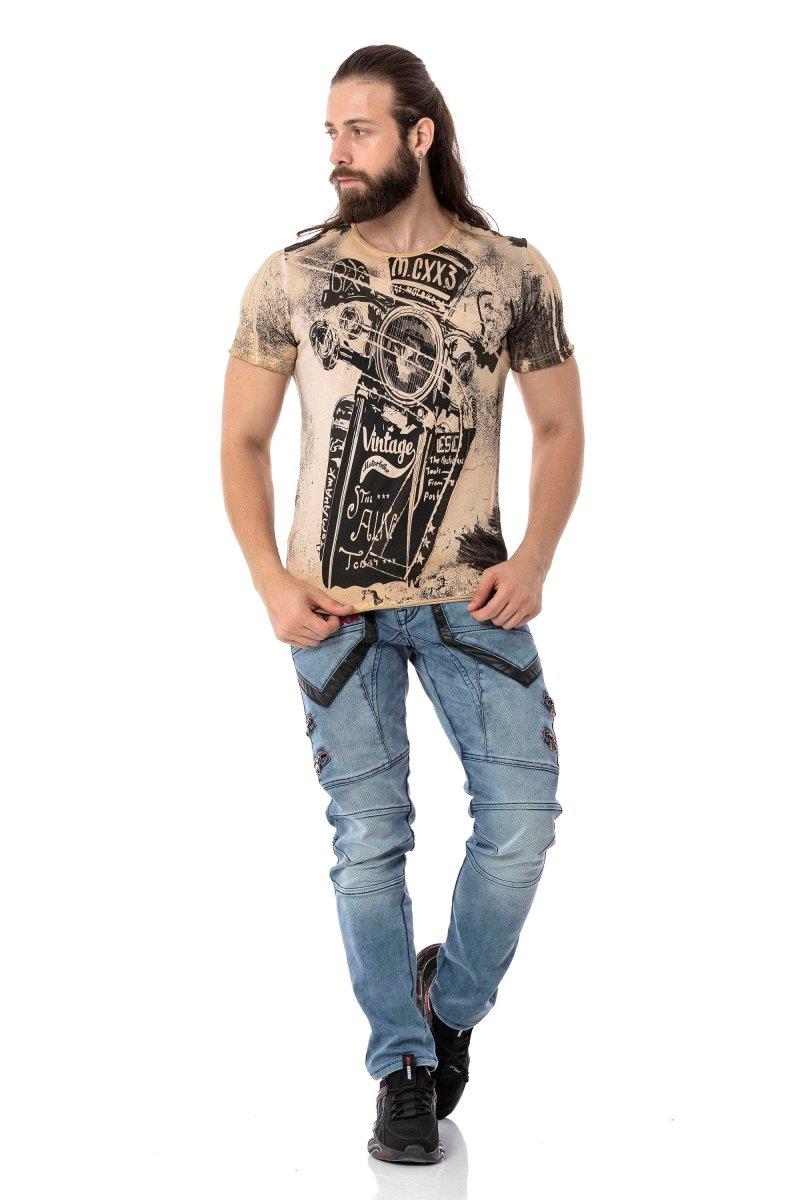 CD795 Biker Tarzda Deri Detaylı Erkek Jean Pantolon