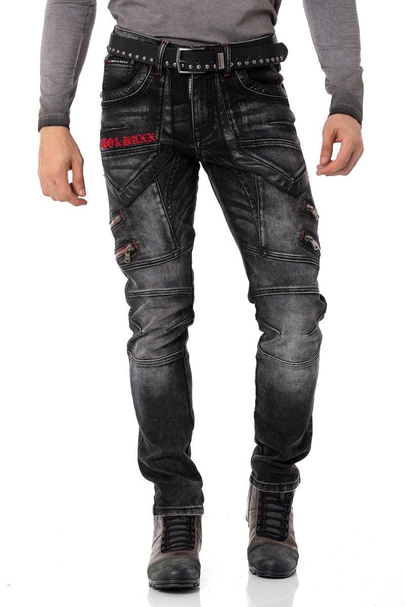 CD795 Biker Tarzda Deri Detaylı Erkek Jean Pantolon