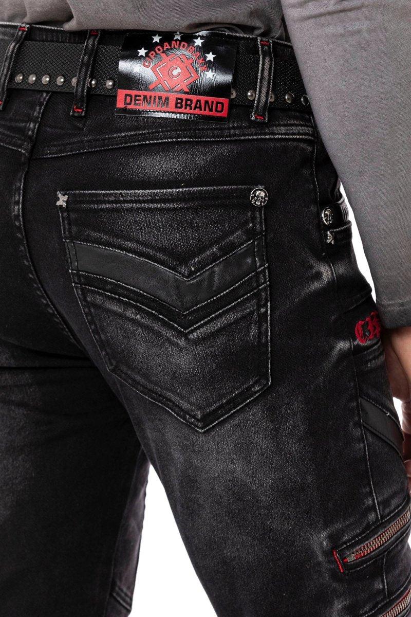 CD795 Biker Tarzda Deri Detaylı Erkek Jean Pantolon