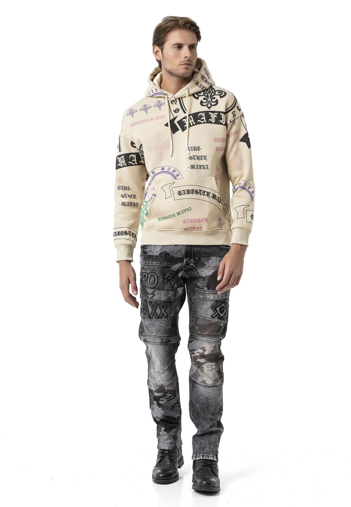 CD859 Kamuflaj Parçalı Erkek Jean Pantolon