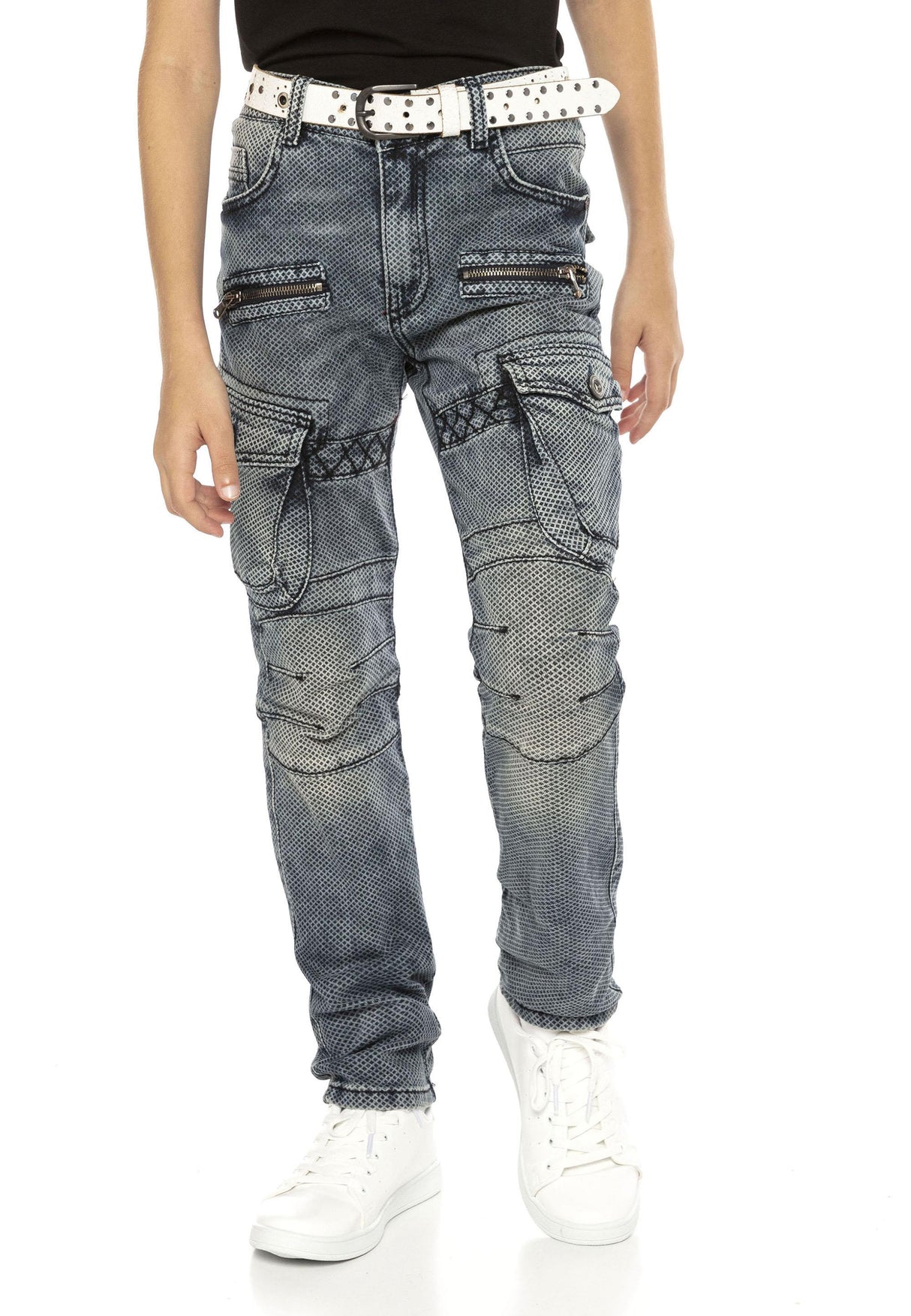 CDK111 Biker Stil Kargo Cep Çocuk Kot Pantolon