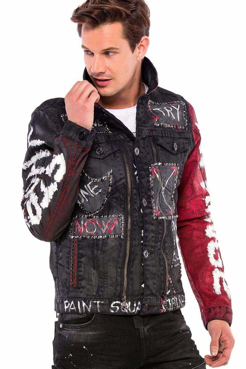 CJ248 El Boyama Metal Detaylı Erkek Kot Ceket