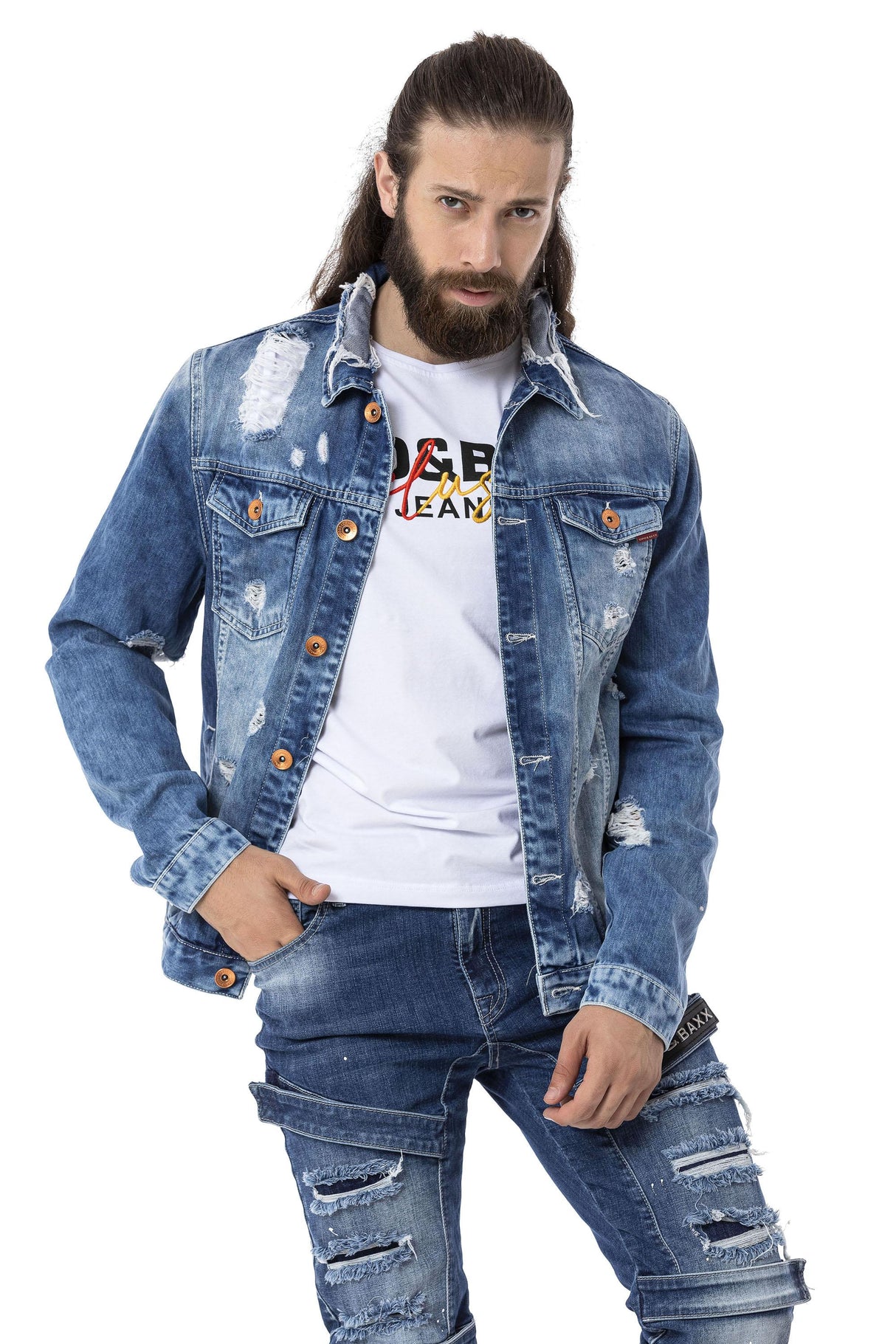 CJ291 Destroyed Yırtık Denim Ceket
