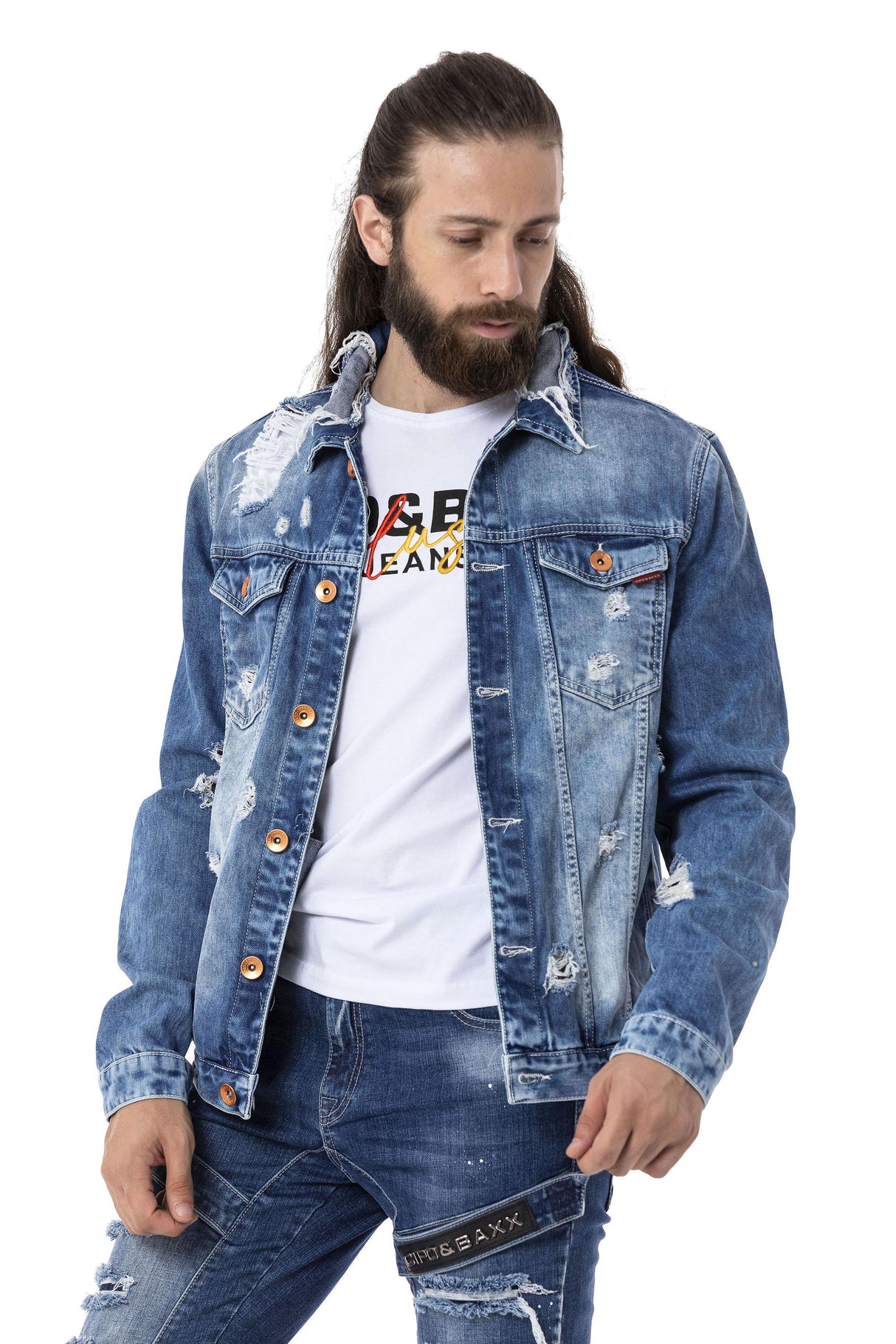 CJ291 Destroyed Yırtık Denim Ceket