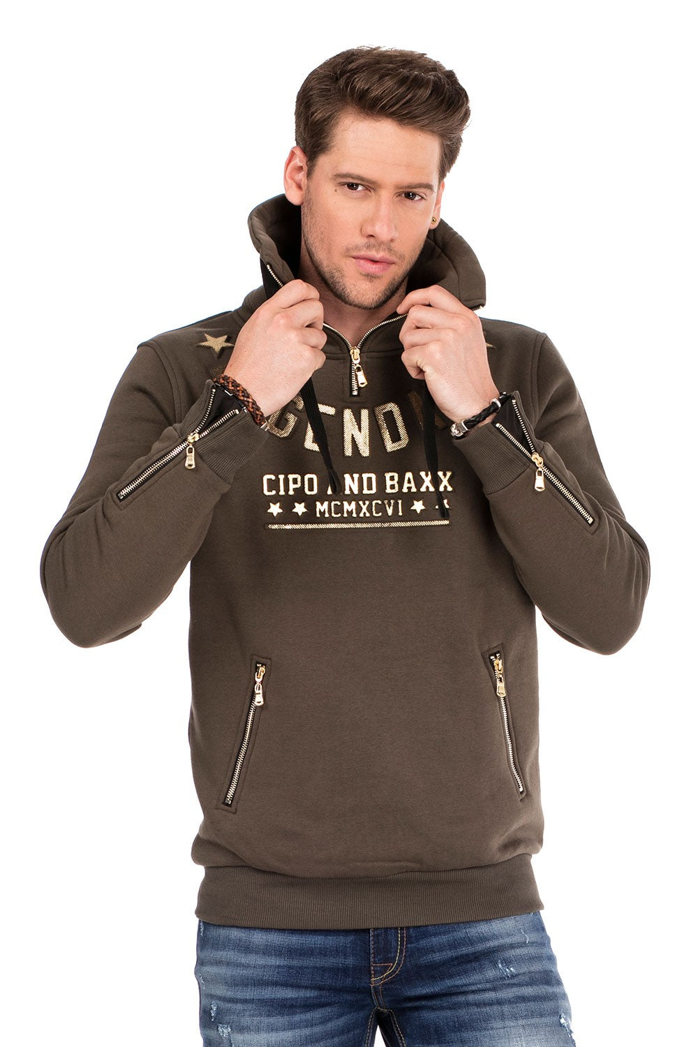 CL324 Fermuarlı Kabartma Detaylı Erkek Sweatshirt