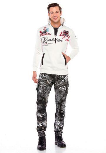 CL377 Dik Fermuar Yaka Yazılı Nakışlı Kalın Sweatshirt