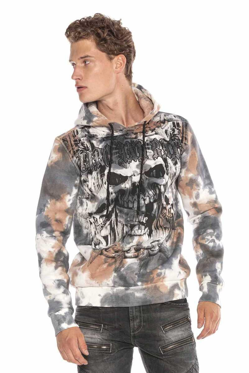 CL405 Kuru Kafalı Gotik Desen Kapişonlu Sweatshirt