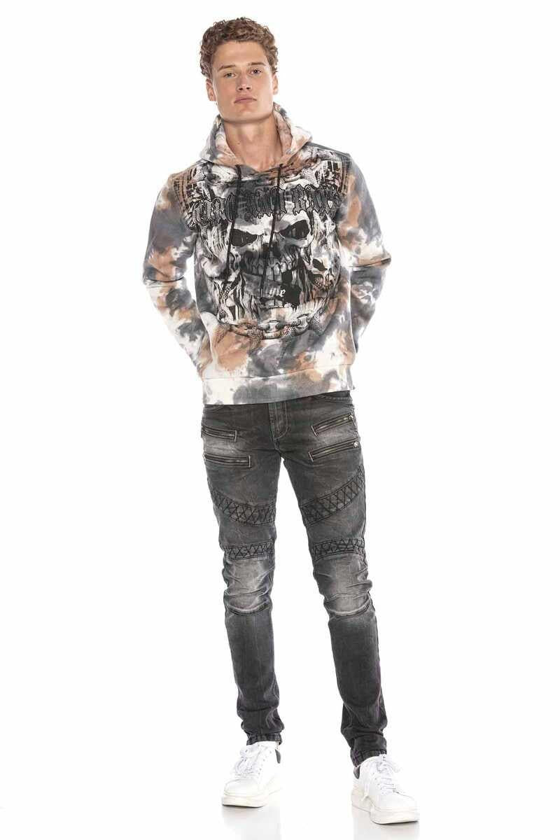 CL405 Kuru Kafalı Gotik Desen Kapişonlu Sweatshirt