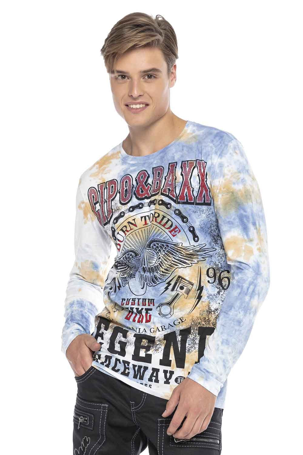 CL410 Biker Stil Baskılı Erkek Long Sleeve Tişört