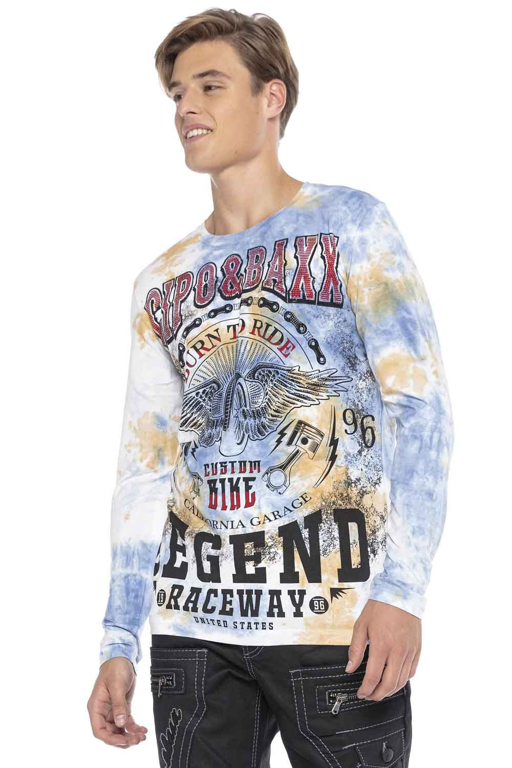 CL410 Biker Stil Baskılı Erkek Long Sleeve Tişört