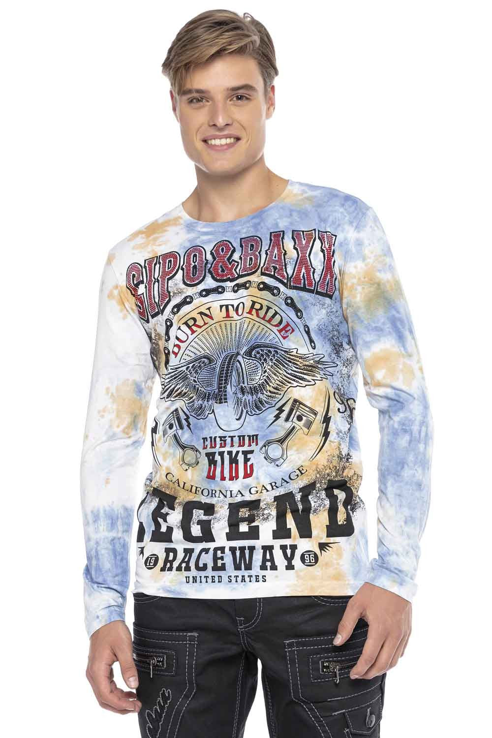 CL410 Biker Stil Baskılı Erkek Long Sleeve Tişört