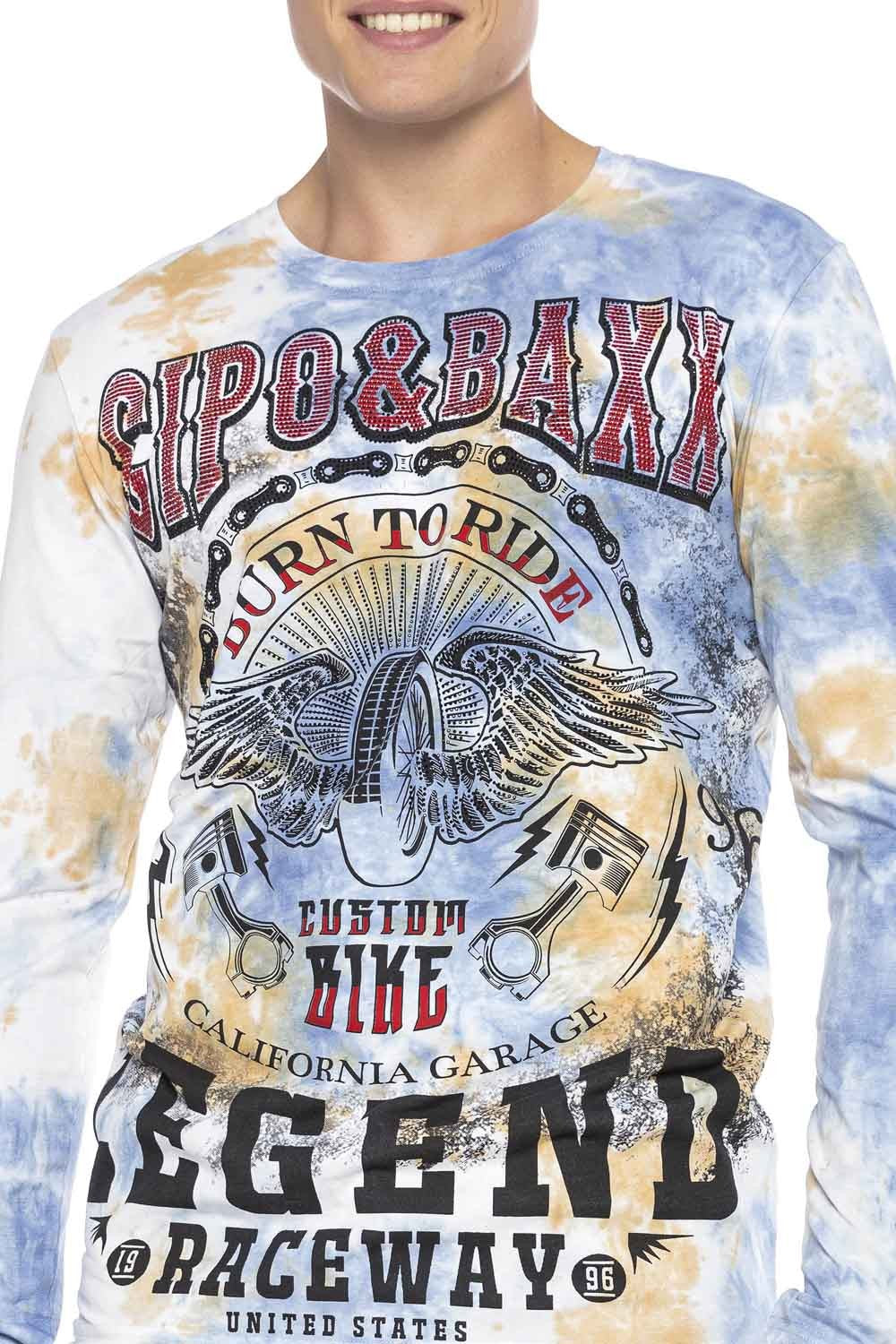 CL410 Biker Stil Baskılı Erkek Long Sleeve Tişört