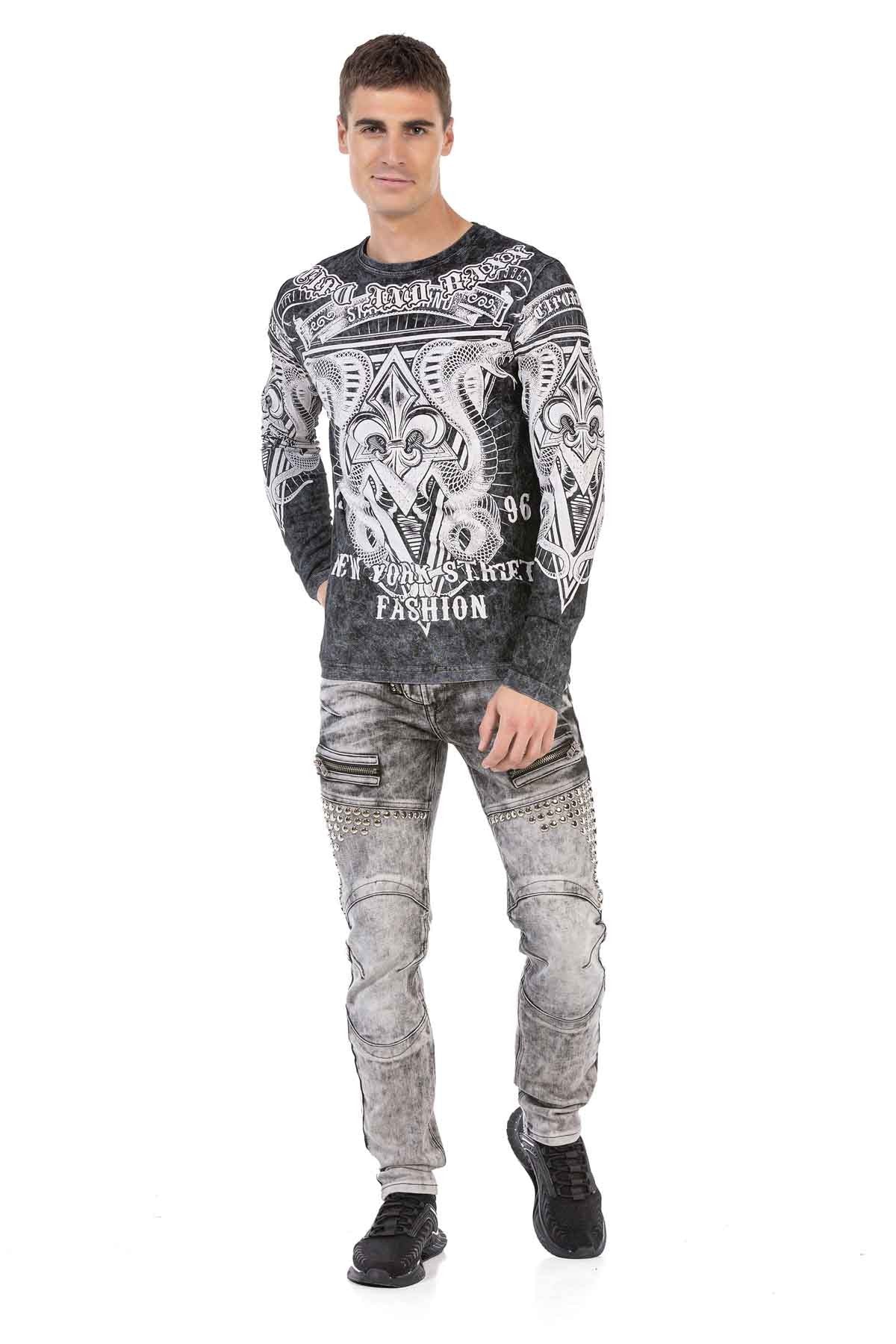 CL449 Yıkama Baskılı İnce Erkek Sweatshirt