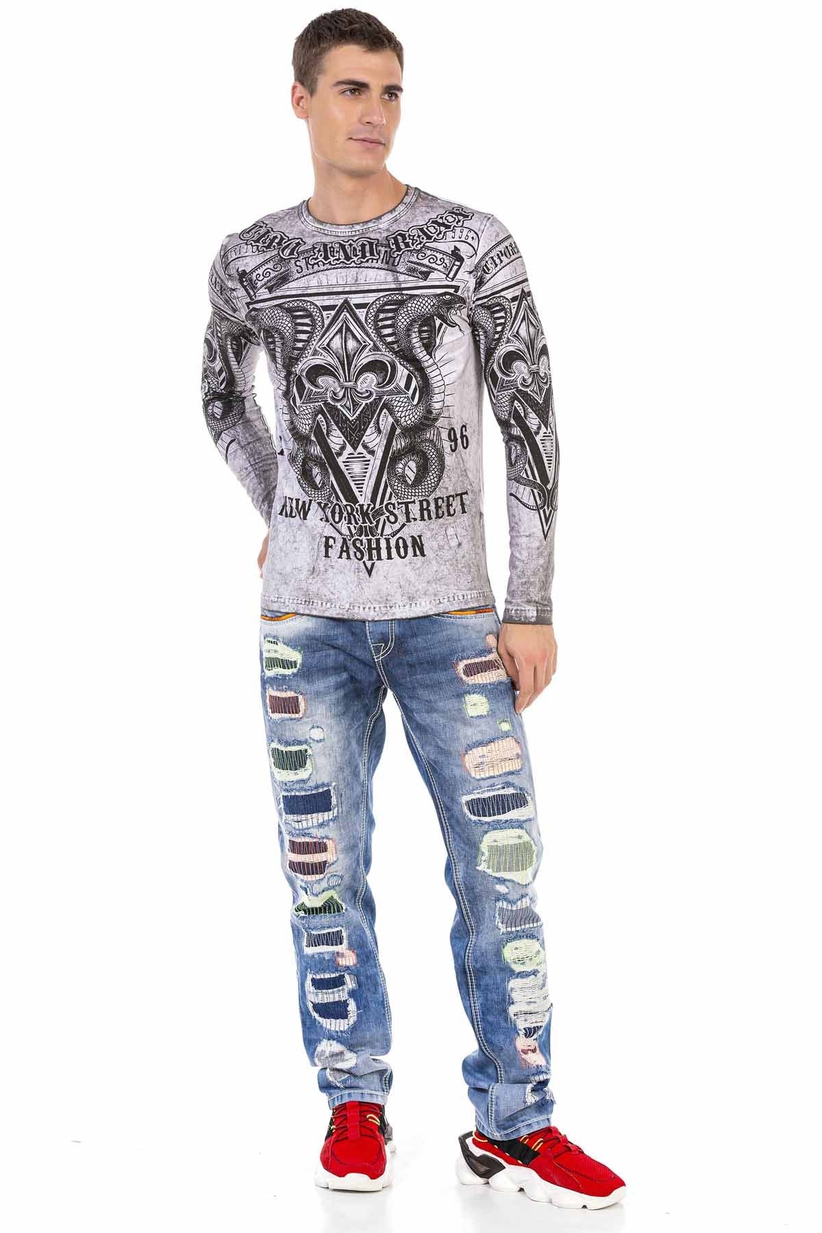 CL449 Yıkama Baskılı İnce Erkek Sweatshirt